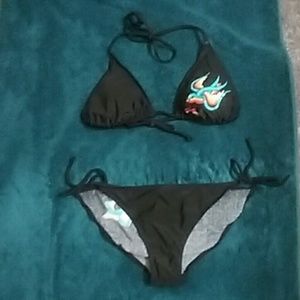 NWOT Black string bikini, top - S, bottom - M